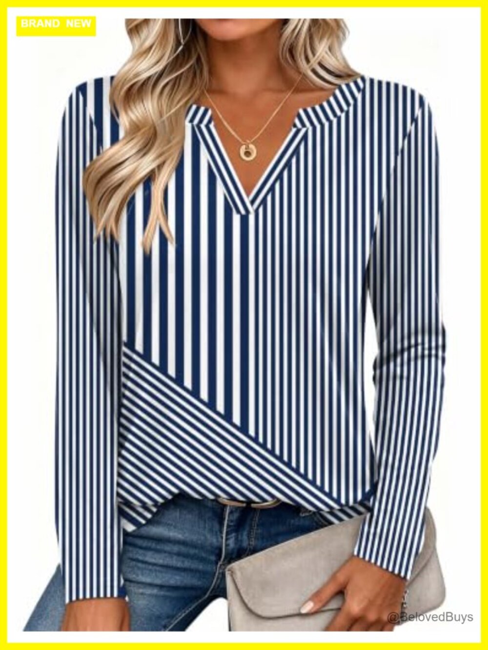 Womens Long Sleeve V-Neck Tunic Top Polyester Spandex Casual Dressy